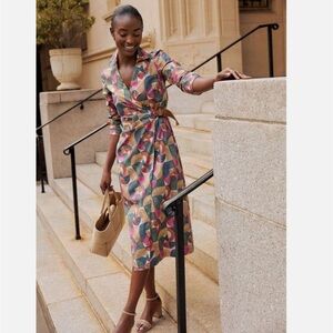 J.McLaughlin Stretch Cotton Geometric Harmony Mercer Midi Wrap Dress